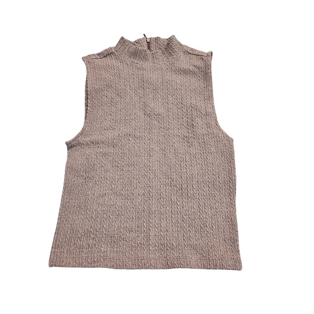Forever 21 Gray Cable Knit Mock Neck Sleeveless Sweater Top Small